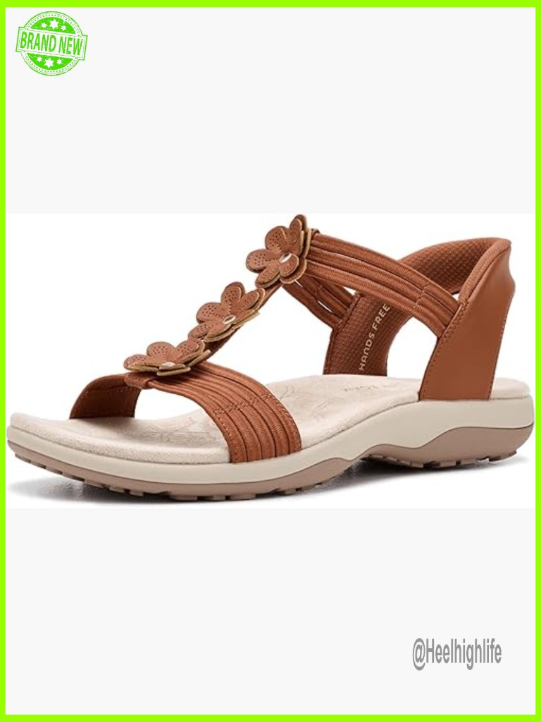 Women's Hands Free Slip-In Sandals With Floral Pattern And Cushioned Footbed